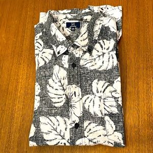 George Charcoal Gray and Cream Cotton Stretch Hawaiian Button-down Dress Shirt